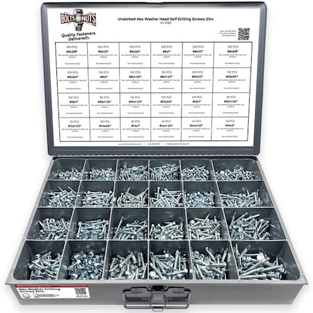 Boltsandnuts.Com Unslotted Hex Washer Head Self Drilling Screws Zinc - 2931 PCS Assortment Kit #165
